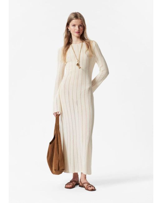 & Other Stories White Pointelle-Knit Midi Dress