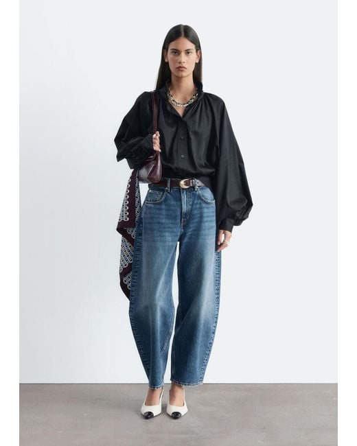 & Other Stories Blue Batwing Sleeve Cotton Blouse