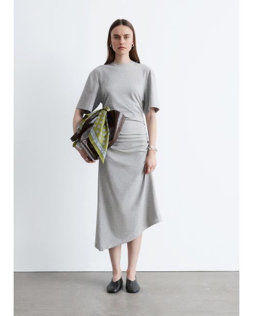 & Other Stories White Asymmetric Midi T-Shirt Dress