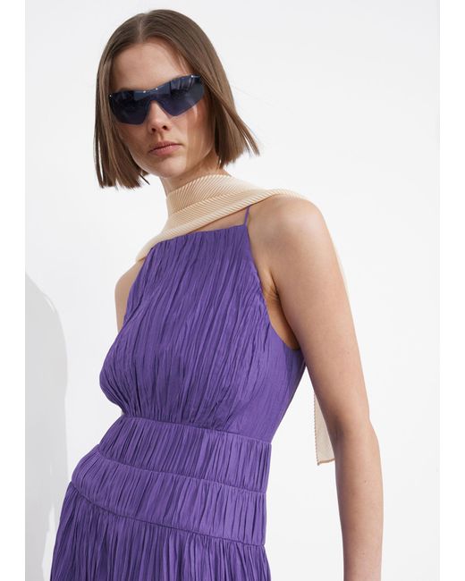 & Other Stories Purple Shirred Sleeveless Midi Dress