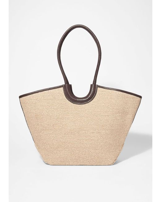 & Other Stories Natural Leather-Detailed Straw Tote