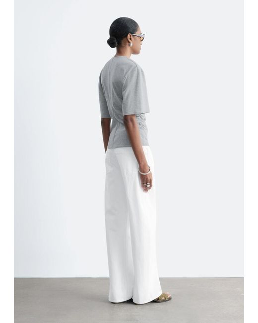 & Other Stories White Gathered V-Neck T-Shirt