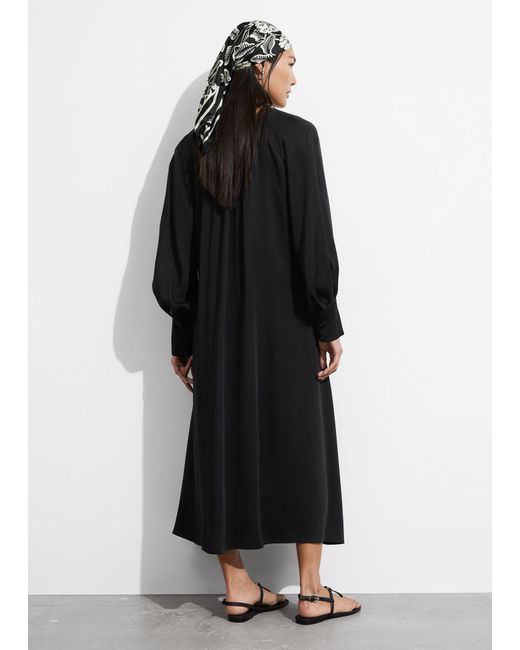& Other Stories Black V-cut Satin Midi Dress