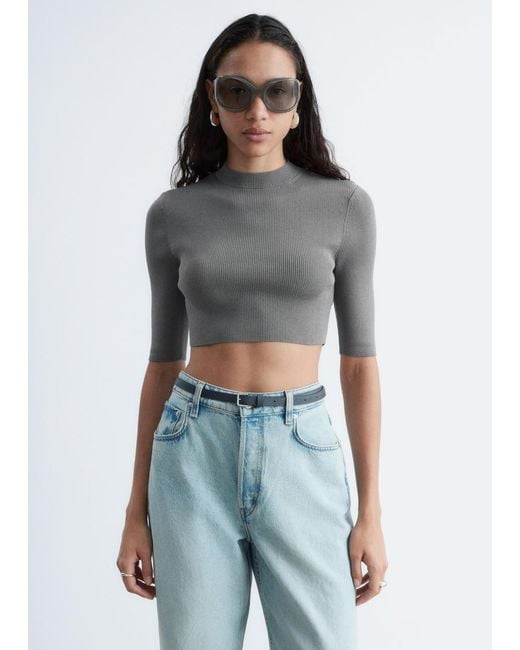 & Other Stories Gray Slim-Fit Cropped T-Shirt