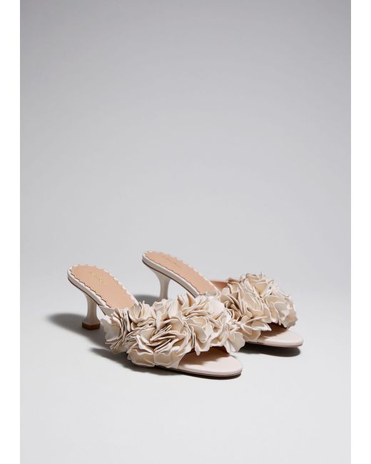 & Other Stories White Floral Appliqué Leather Mules