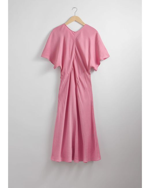 & Other Stories Pink Satin Midi Dress