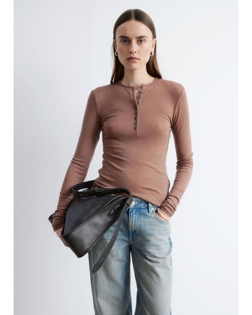 & Other Stories White Half-Placket Wool Top