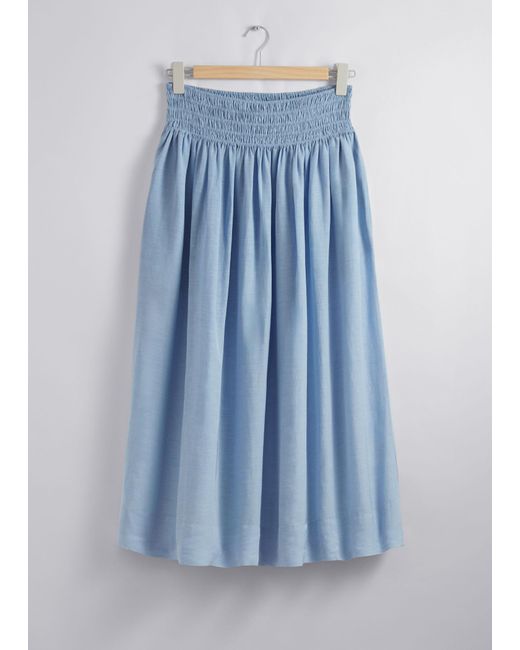& Other Stories Blue Smock-waist Midi Skirt