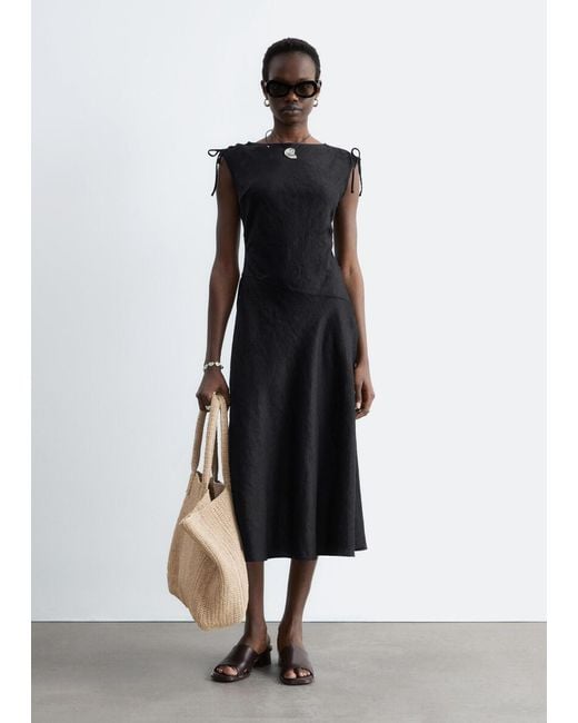 & Other Stories Black Flared Linen Midi Dress