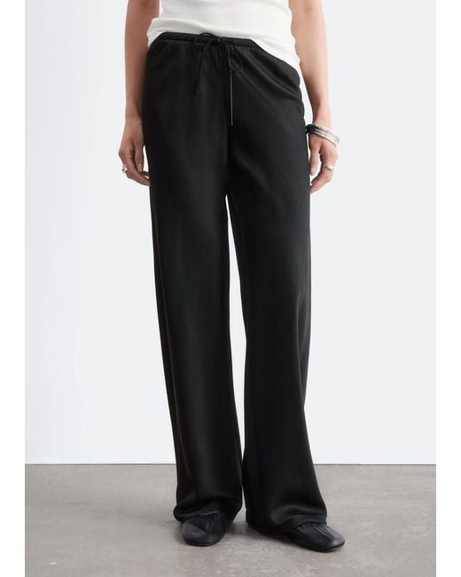 & Other Stories Black Satin Pull-On Trousers