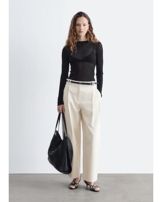 & Other Stories Black Ribbed Silk Top