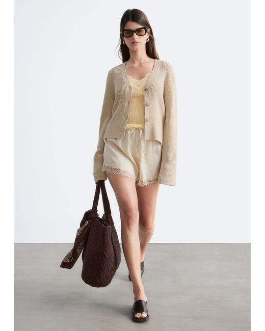 & Other Stories Natural Ribbed Cotton Cardigan