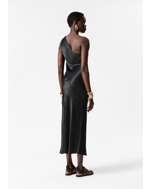 & Other Stories White One-Shoulder Satin Midi Dress