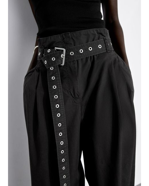 & Other Stories White Eyelet-belt Paperbag Trousers