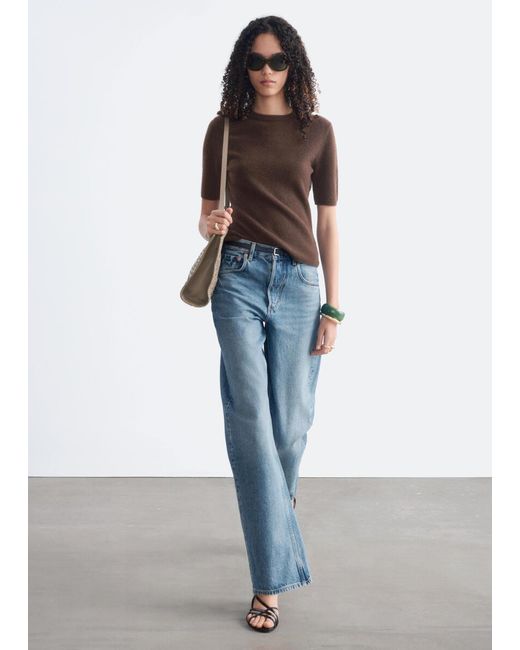 & Other Stories Blue Short-Sleeve Cashmere Top
