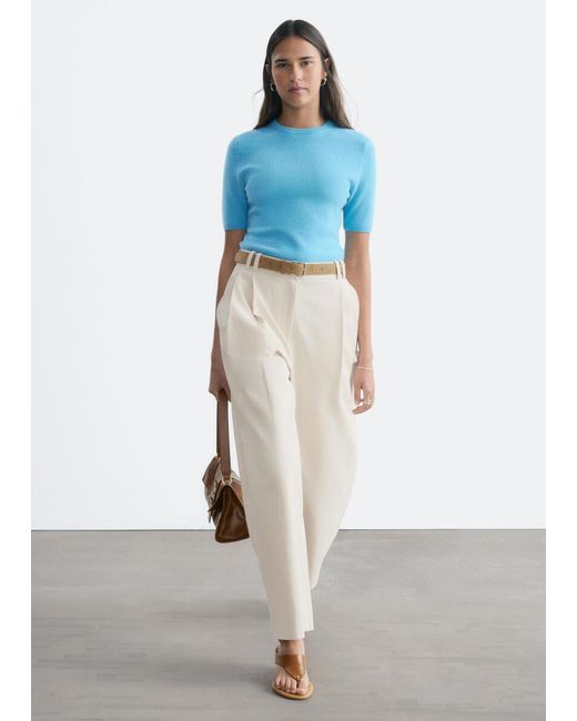 & Other Stories Blue Short-Sleeve Cashmere Top