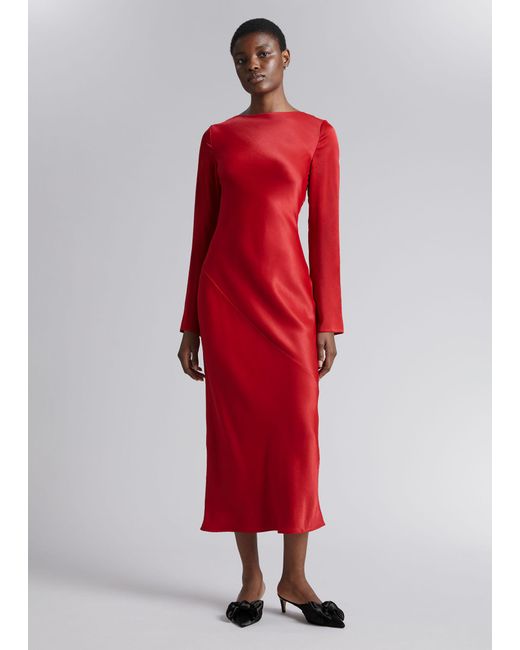 & Other Stories Satin Midi Dress in Red | Lyst UK