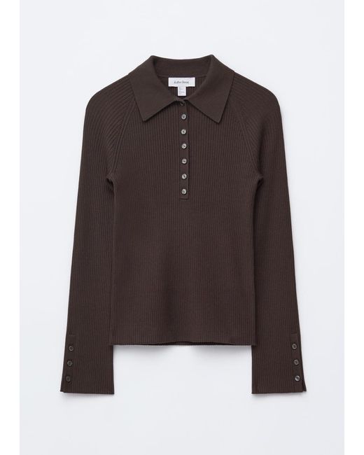 & Other Stories Black Rib-Knit Polo Shirt