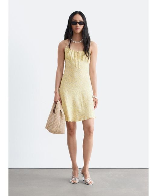 & Other Stories Yellow Drawstring Mini Dress