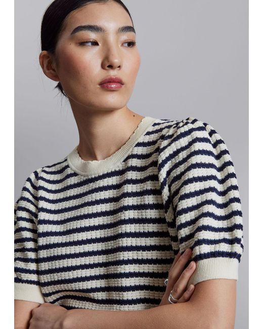 & Other Stories Blue Scalloped Knit Top