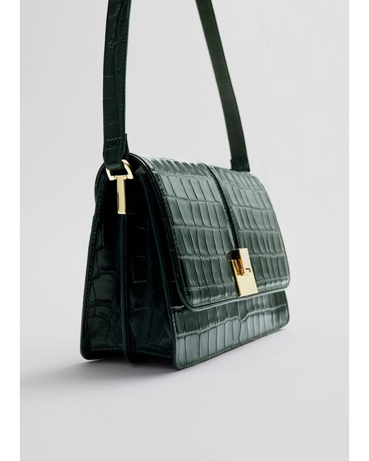 & Other Stories Green Croco Leather Bag