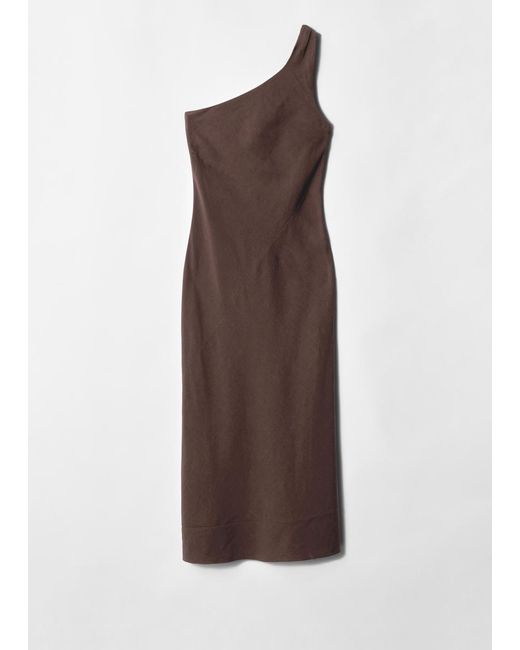 & Other Stories Brown One-Shoulder Midi Dress