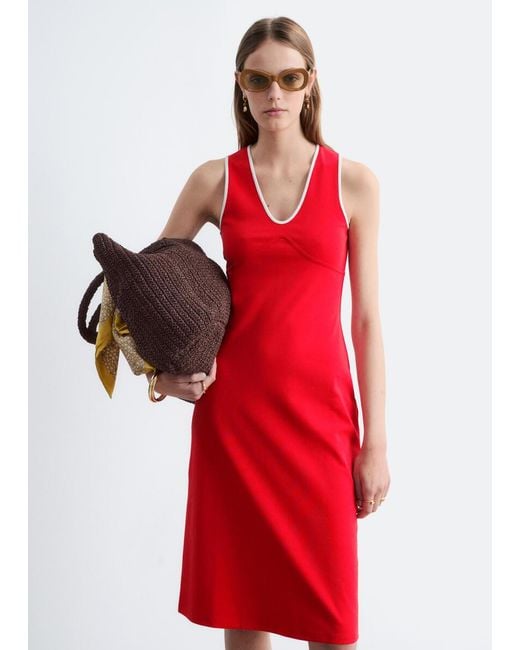 & Other Stories Red U-Neck Midi Dress