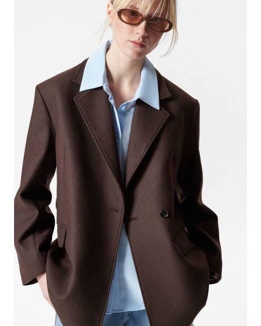 & Other Stories Brown Tie-Belt Wool Blazer