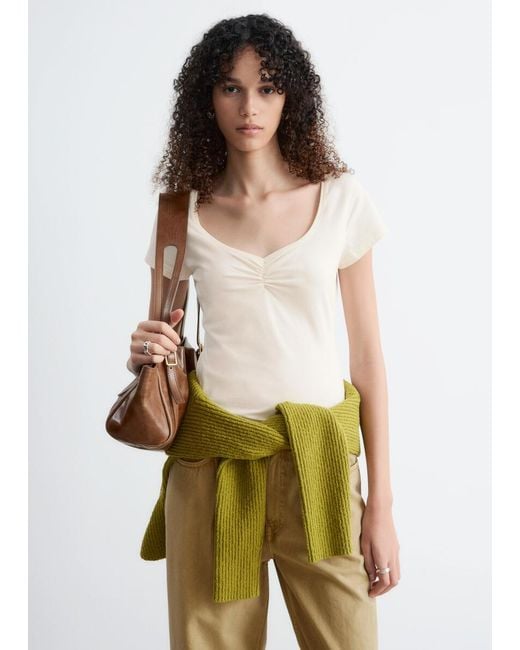 & Other Stories White Ruched Bust Jersey Top