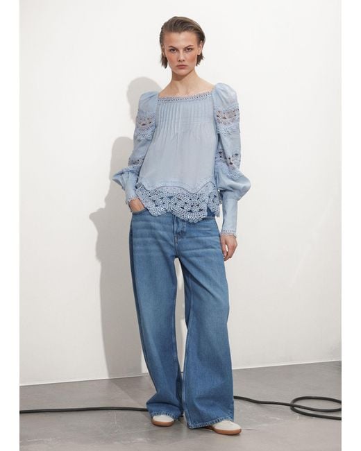 & Other Stories Blue Lace-trimmed Blouse