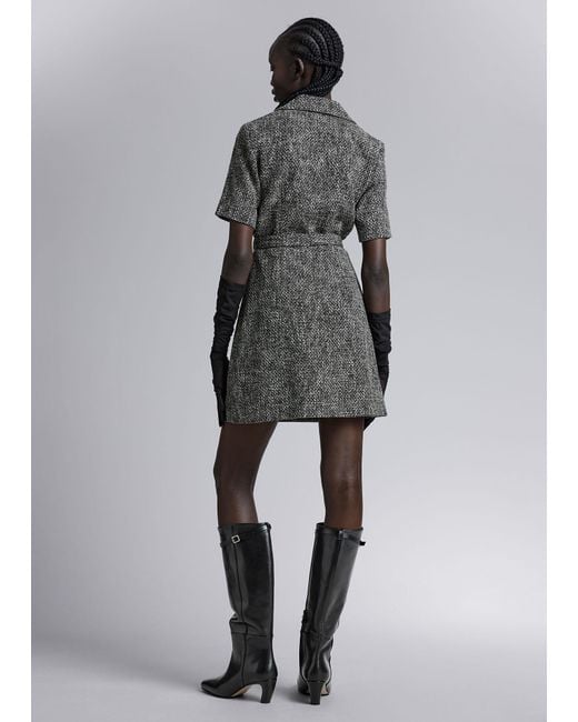 & Other Stories Gray Belted Tweed Mini Dress