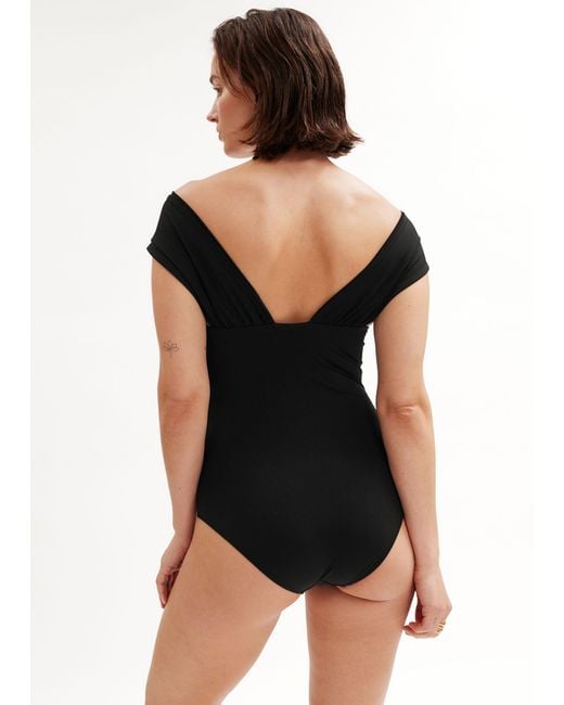 & Other Stories Black Gathered V-cut Swimsuit