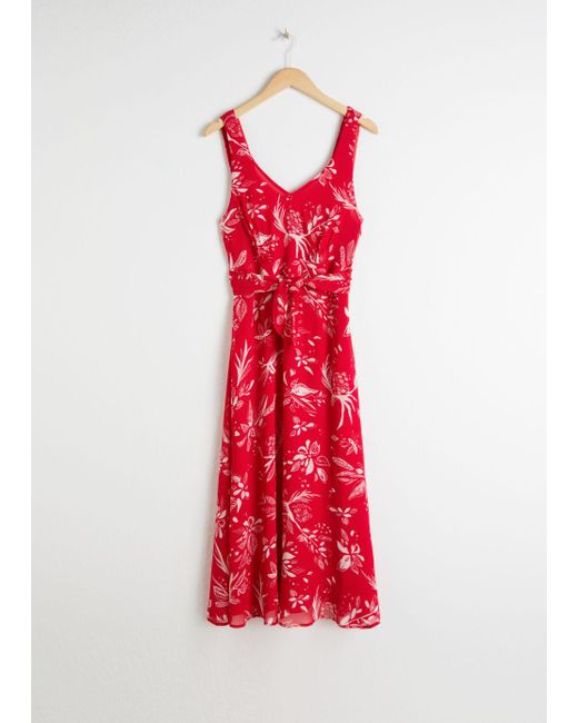 red print midi dress