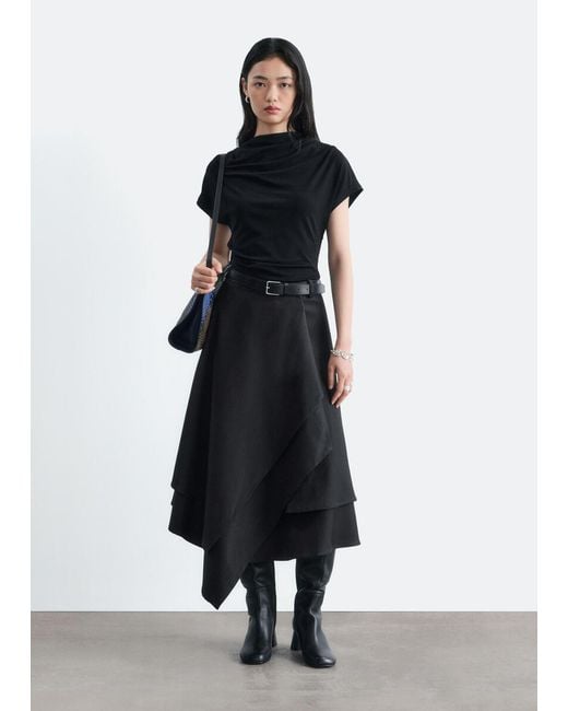 & Other Stories Black Draped Cowl-Neck Top