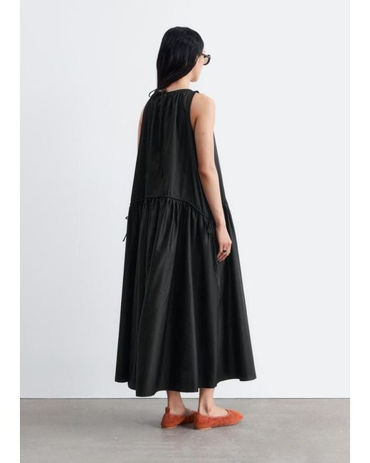 & Other Stories Black Gathered Cotton Dress