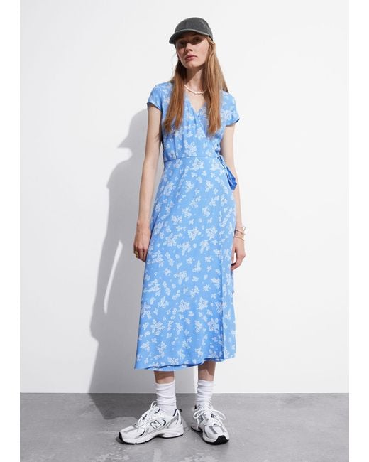 & Other Stories Blue Printed Midi Wrap Dress