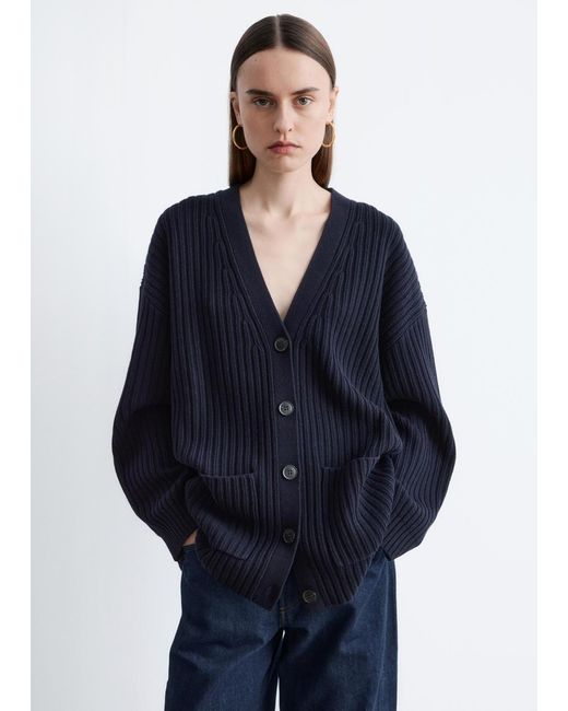 & Other Stories Blue Rib-Knit Cardigan