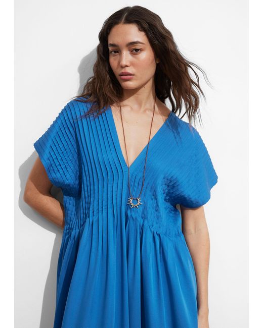 & Other Stories Blue Pleated Midi Dress
