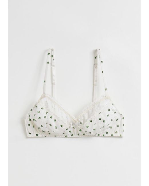 & Other Stories White Lace-Trimmed Soft Bra