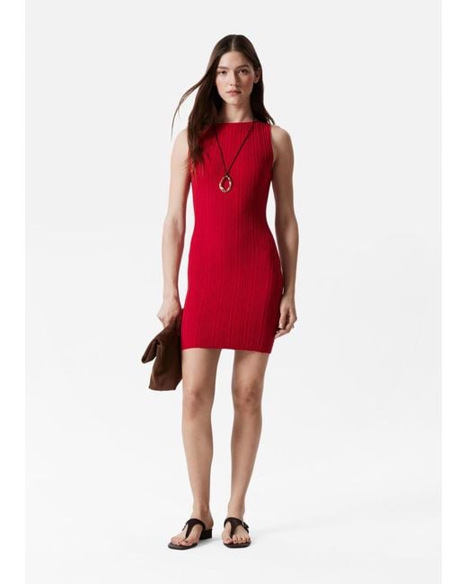 & Other Stories Red Knitted Bodycon Mini Dress