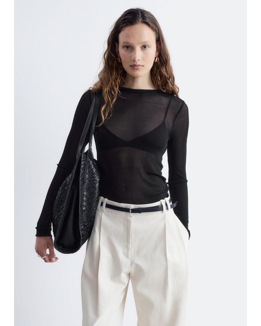 & Other Stories Black Ribbed Silk Top