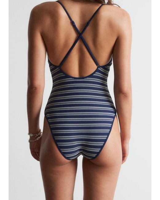 & Other Stories Blue Cross-Back V-Neck Swimsuit