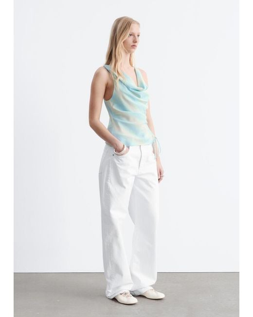 & Other Stories Blue Cowl-Neck Drawstring Top