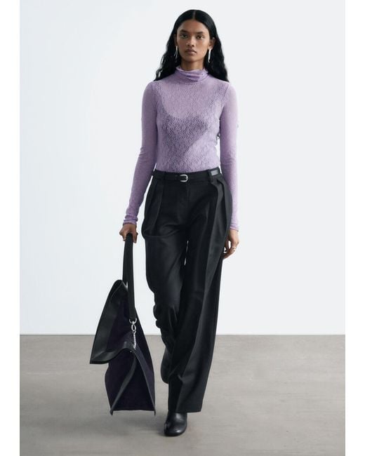 & Other Stories Purple Lace Turtleneck Top