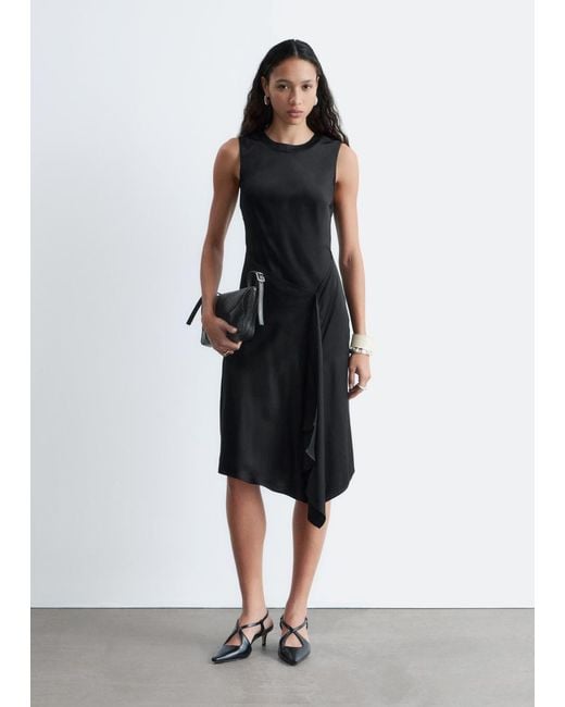 & Other Stories White Asymmetric Satin Midi Dress