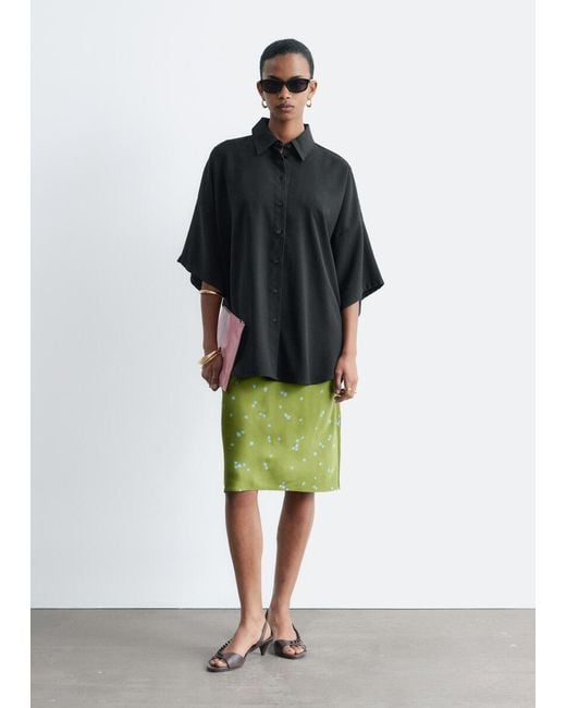 & Other Stories Black Oversized Quarter-Sleeve Shirt