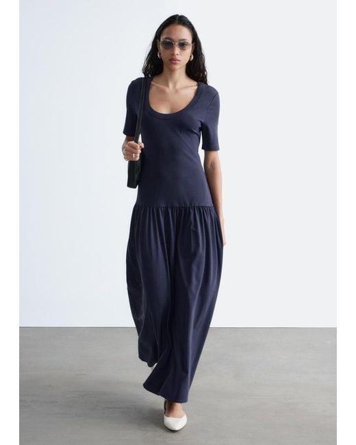 & Other Stories Blue Longline Jersey Maxi Dress