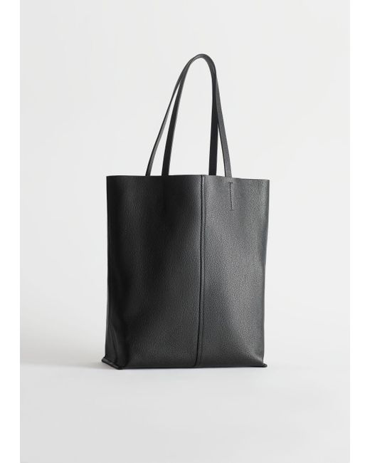 & Other Stories Black Grainy Leather Tote Bag