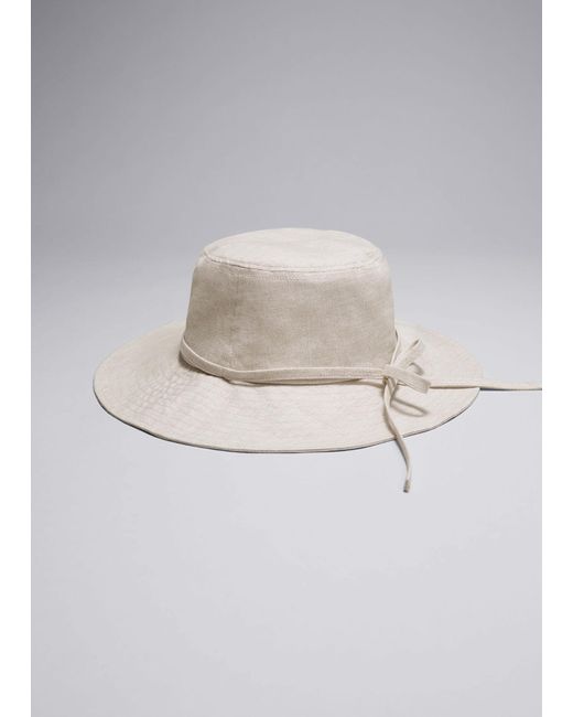 & Other Stories White Linen Bow Bucket Hat
