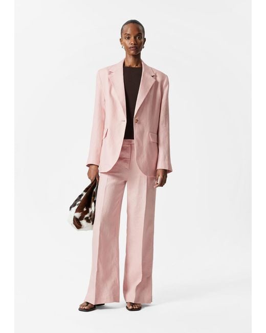 & Other Stories Pink Tailored Linen Trousers